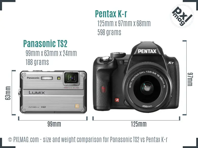 Panasonic TS2 vs Pentax K-r size comparison