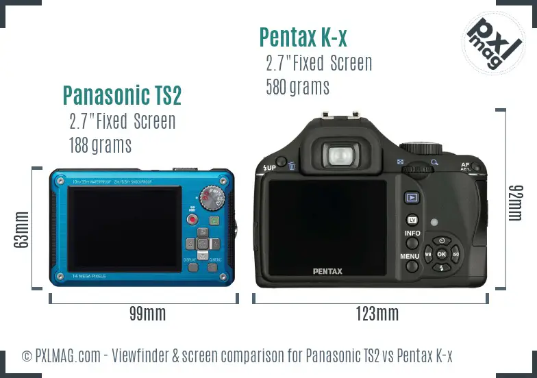 Panasonic TS2 vs Pentax K-x Screen and Viewfinder comparison