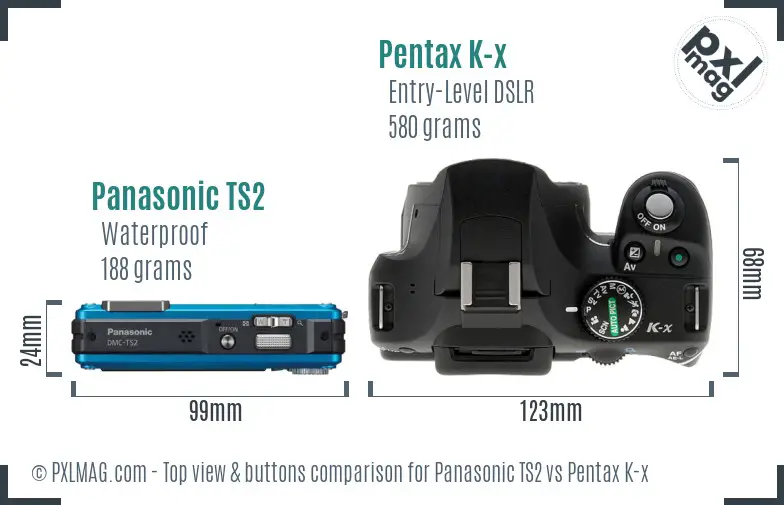 Panasonic TS2 vs Pentax K-x top view buttons comparison