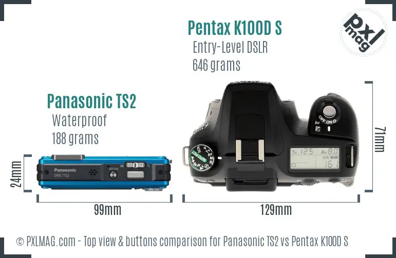 Panasonic TS2 vs Pentax K100D S top view buttons comparison
