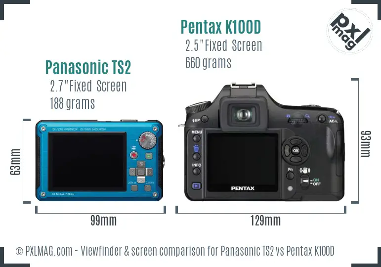 Panasonic TS2 vs Pentax K100D Screen and Viewfinder comparison