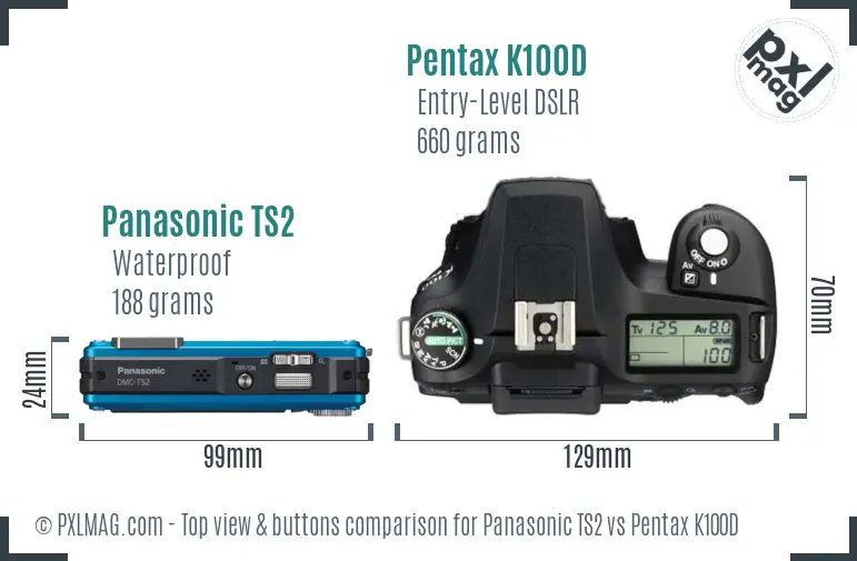 Panasonic TS2 vs Pentax K100D top view buttons comparison