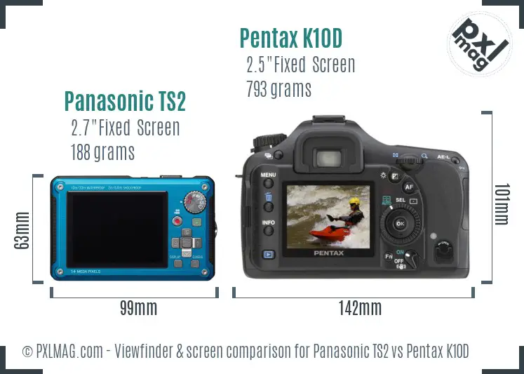 Panasonic TS2 vs Pentax K10D Screen and Viewfinder comparison