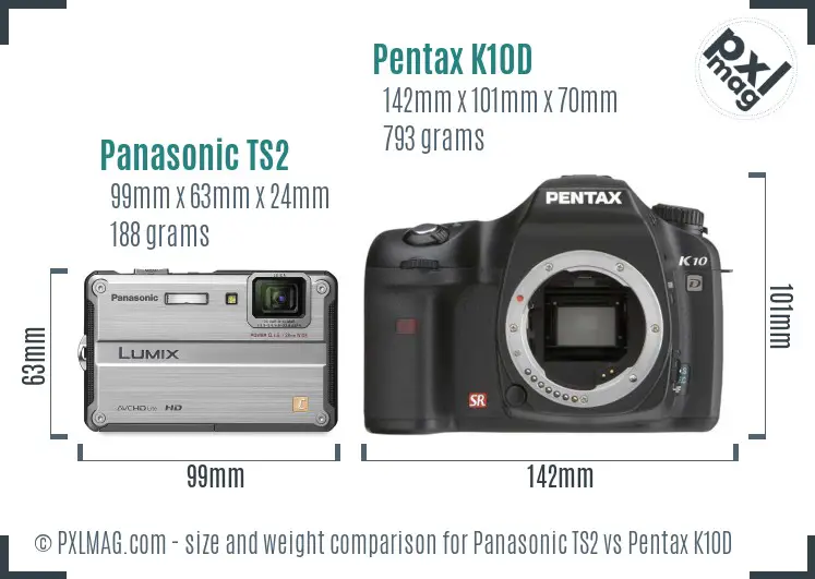Panasonic TS2 vs Pentax K10D size comparison