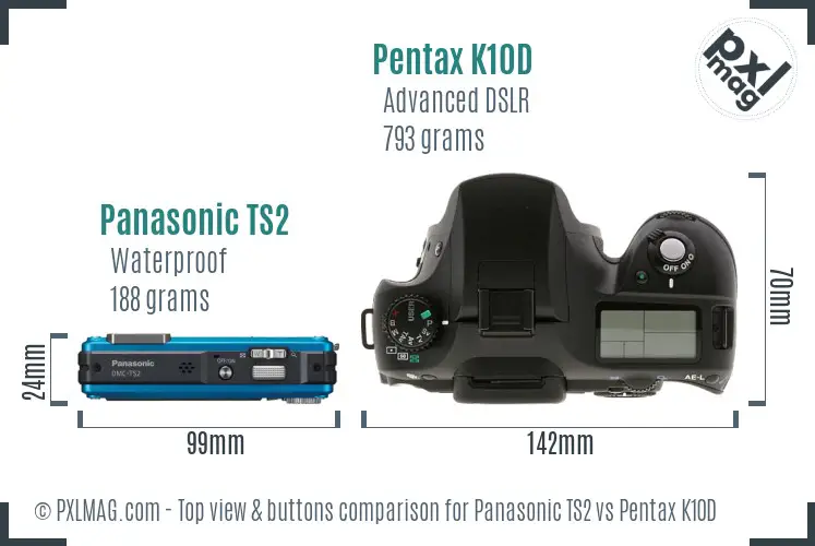 Panasonic TS2 vs Pentax K10D top view buttons comparison