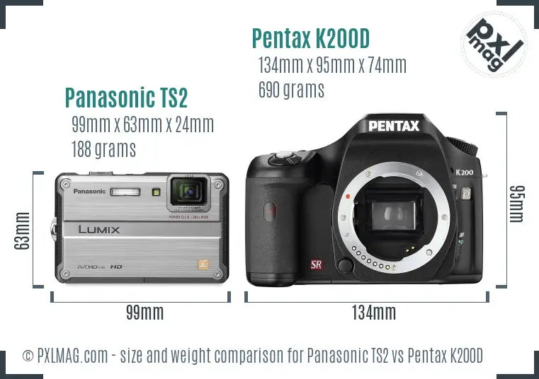 Panasonic TS2 vs Pentax K200D size comparison