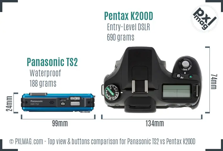 Panasonic TS2 vs Pentax K200D top view buttons comparison