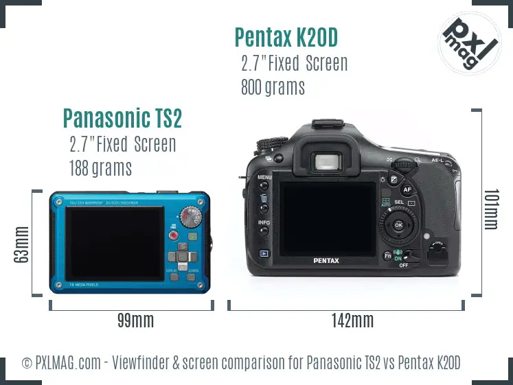 Panasonic TS2 vs Pentax K20D Screen and Viewfinder comparison