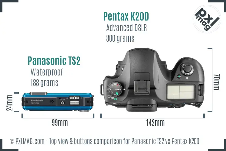 Panasonic TS2 vs Pentax K20D top view buttons comparison