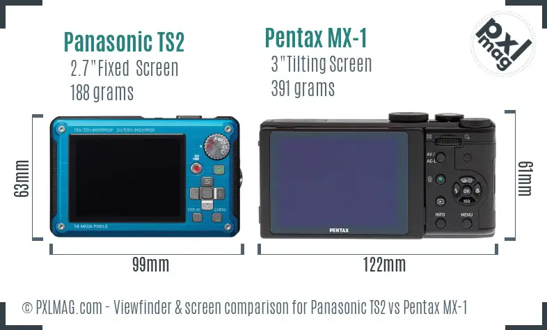 Panasonic TS2 vs Pentax MX-1 Screen and Viewfinder comparison