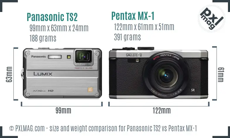 Panasonic TS2 vs Pentax MX-1 size comparison