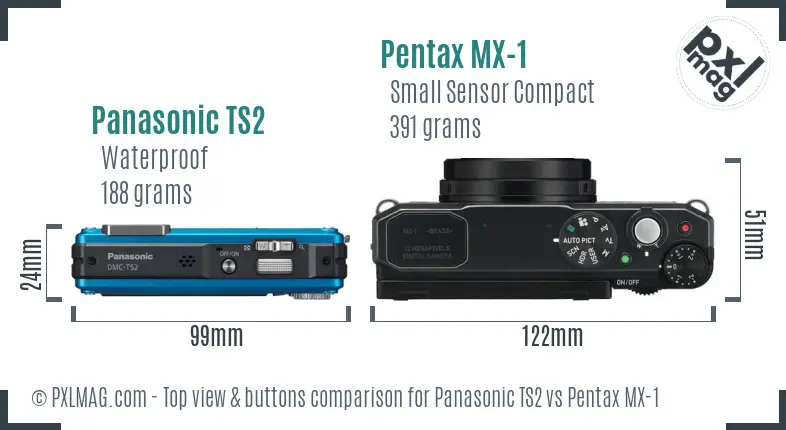 Panasonic TS2 vs Pentax MX-1 top view buttons comparison