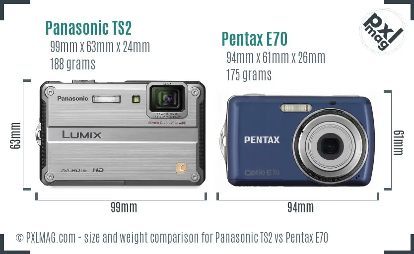 Panasonic TS2 vs Pentax E70 size comparison