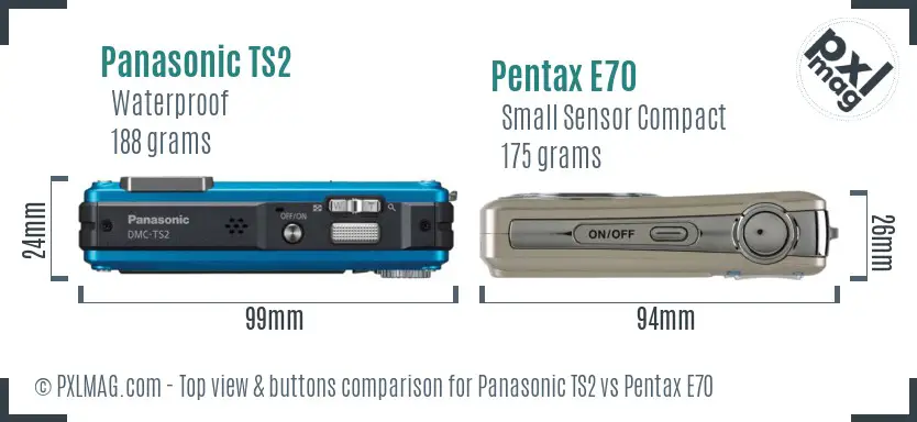 Panasonic TS2 vs Pentax E70 top view buttons comparison