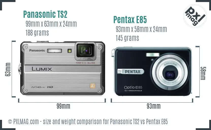 Panasonic TS2 vs Pentax E85 size comparison