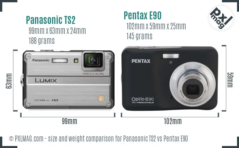 Panasonic TS2 vs Pentax E90 size comparison