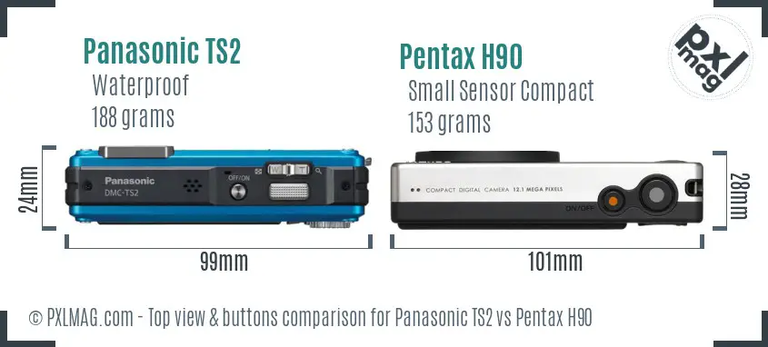 Panasonic TS2 vs Pentax H90 top view buttons comparison