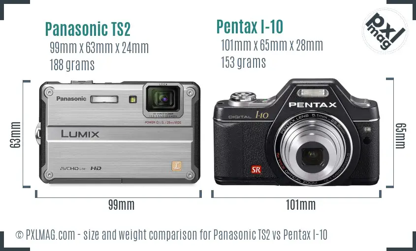 Panasonic TS2 vs Pentax I-10 size comparison