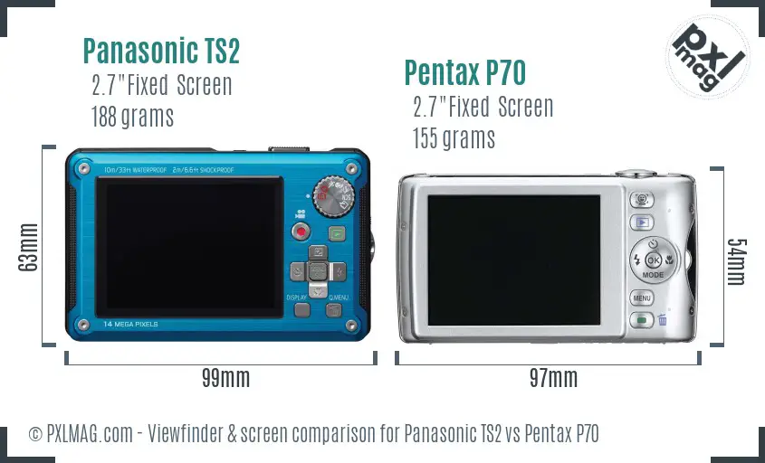 Panasonic TS2 vs Pentax P70 Screen and Viewfinder comparison