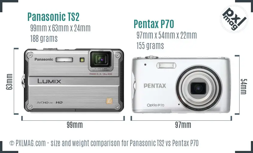 Panasonic TS2 vs Pentax P70 size comparison
