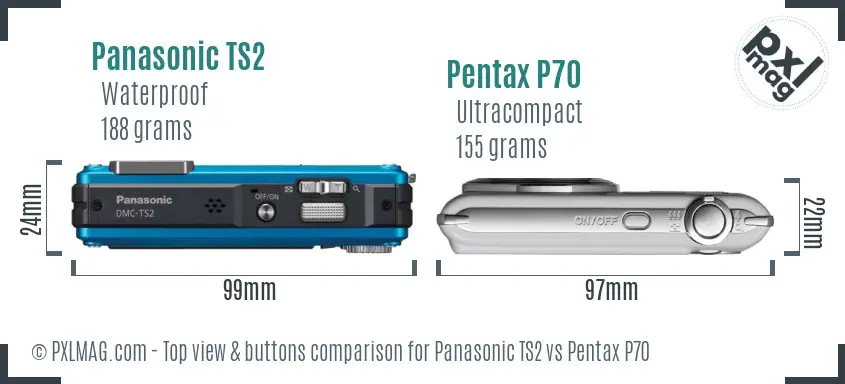 Panasonic TS2 vs Pentax P70 top view buttons comparison