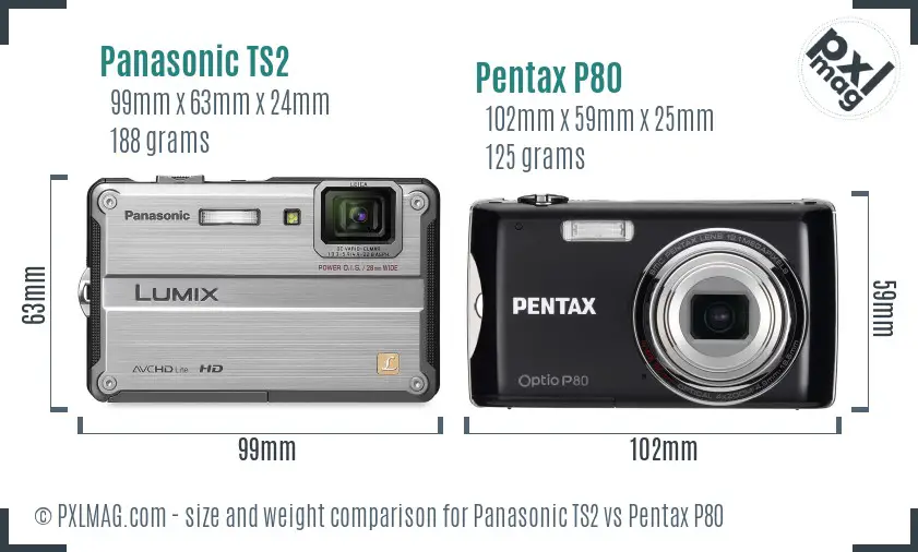 Panasonic TS2 vs Pentax P80 size comparison