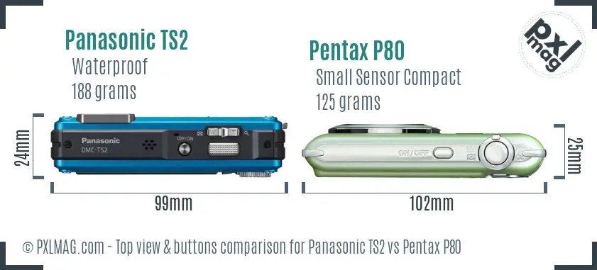 Panasonic TS2 vs Pentax P80 top view buttons comparison