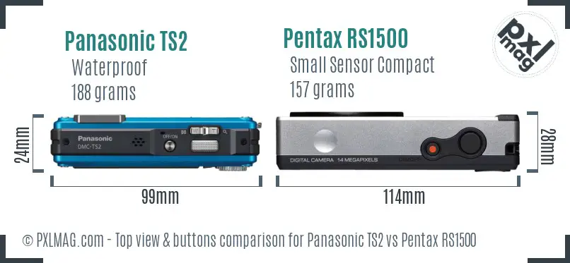 Panasonic TS2 vs Pentax RS1500 top view buttons comparison