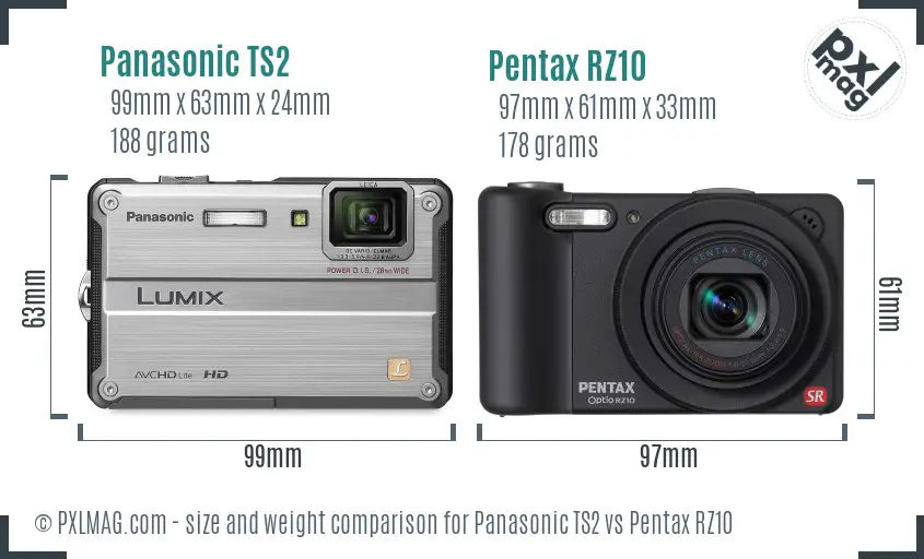 Panasonic TS2 vs Pentax RZ10 size comparison