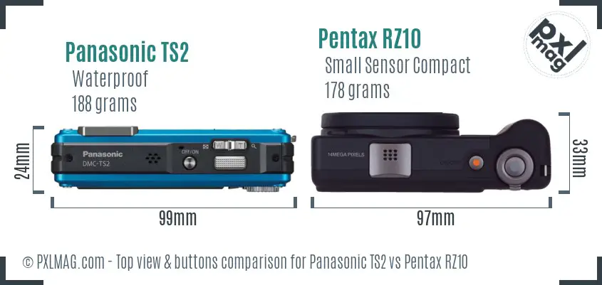 Panasonic TS2 vs Pentax RZ10 top view buttons comparison