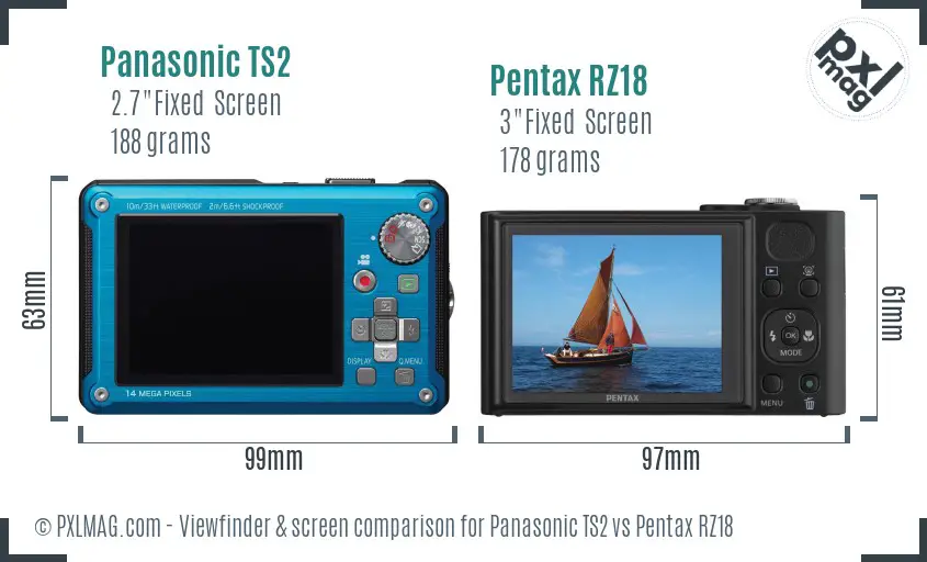 Panasonic TS2 vs Pentax RZ18 Screen and Viewfinder comparison