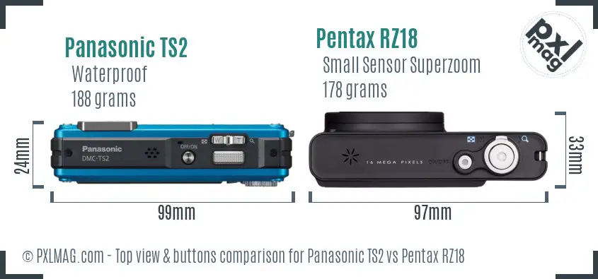Panasonic TS2 vs Pentax RZ18 top view buttons comparison