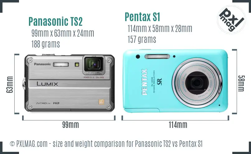 Panasonic TS2 vs Pentax S1 size comparison