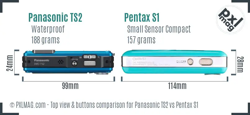 Panasonic TS2 vs Pentax S1 top view buttons comparison