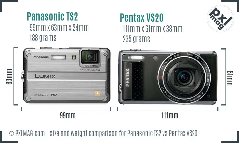 Panasonic TS2 vs Pentax VS20 size comparison