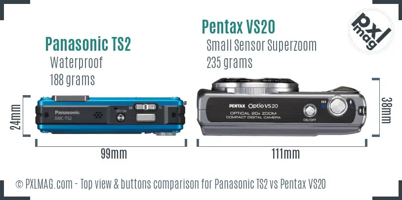 Panasonic TS2 vs Pentax VS20 top view buttons comparison