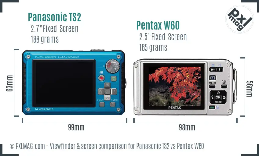 Panasonic TS2 vs Pentax W60 Screen and Viewfinder comparison