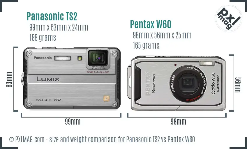Panasonic TS2 vs Pentax W60 size comparison