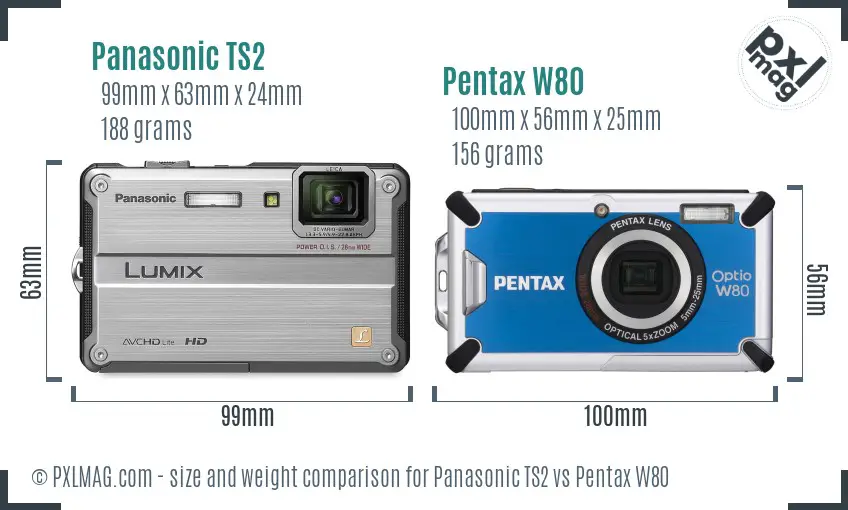 Panasonic TS2 vs Pentax W80 size comparison