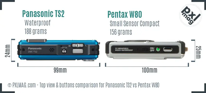 Panasonic TS2 vs Pentax W80 top view buttons comparison
