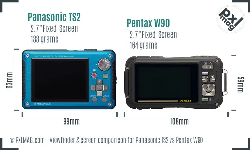 Panasonic TS2 vs Pentax W90 Screen and Viewfinder comparison