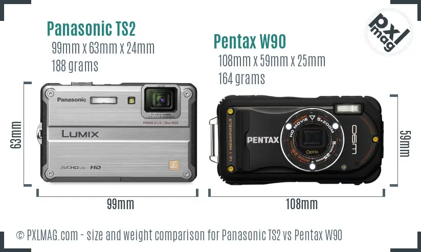 Panasonic TS2 vs Pentax W90 size comparison