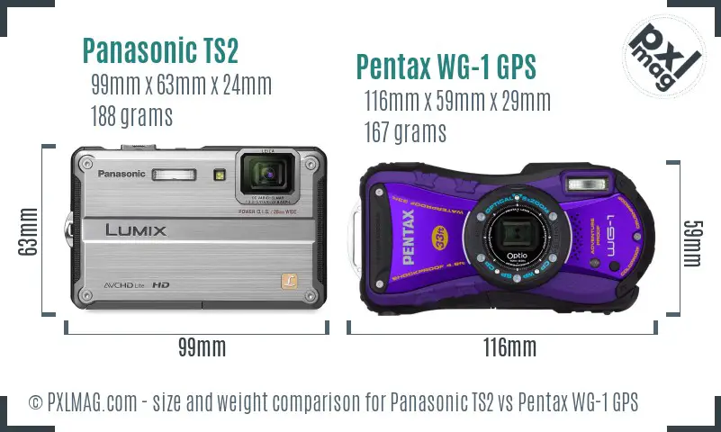 Panasonic TS2 vs Pentax WG-1 GPS size comparison