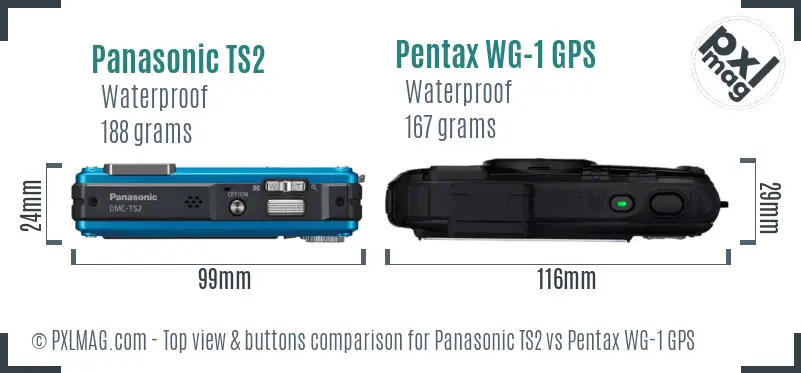 Panasonic TS2 vs Pentax WG-1 GPS top view buttons comparison