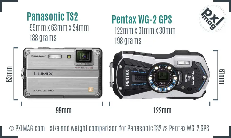 Panasonic TS2 vs Pentax WG-2 GPS size comparison