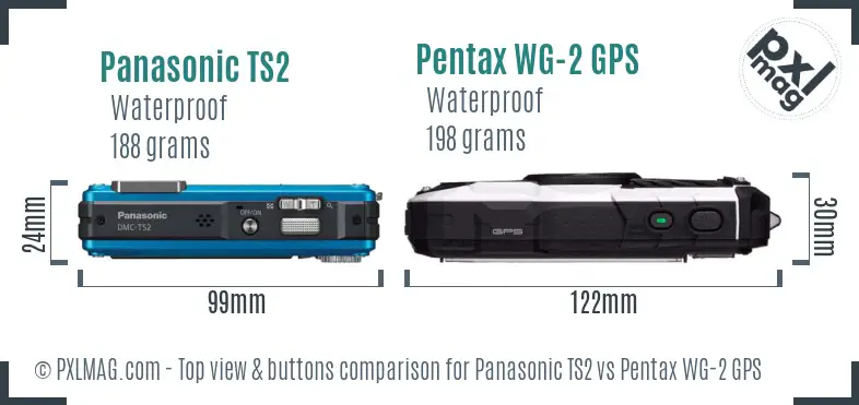 Panasonic TS2 vs Pentax WG-2 GPS top view buttons comparison