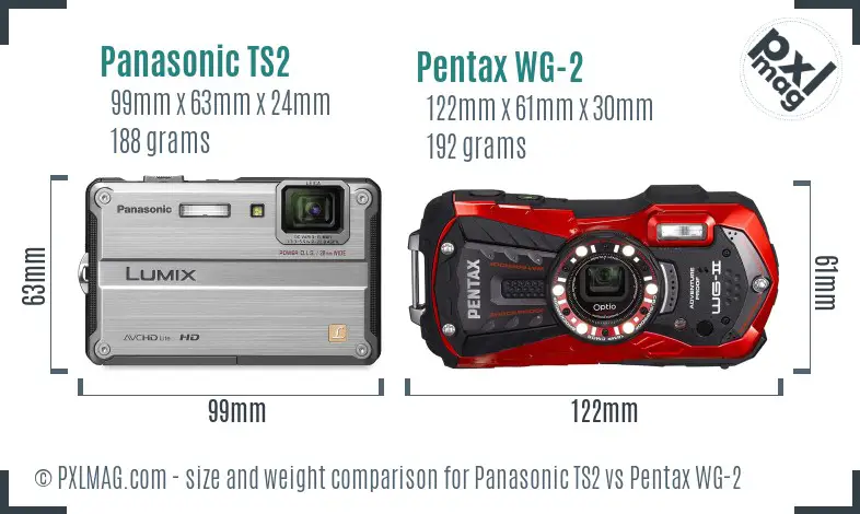 Panasonic TS2 vs Pentax WG-2 size comparison