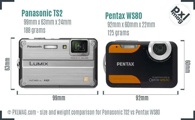Panasonic TS2 vs Pentax WS80 size comparison