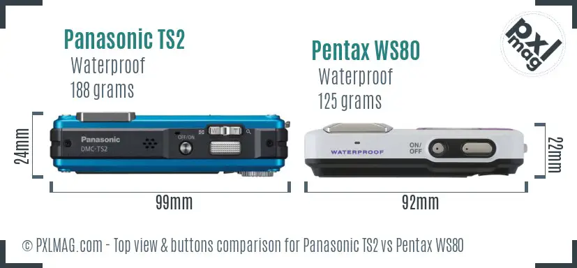 Panasonic TS2 vs Pentax WS80 top view buttons comparison