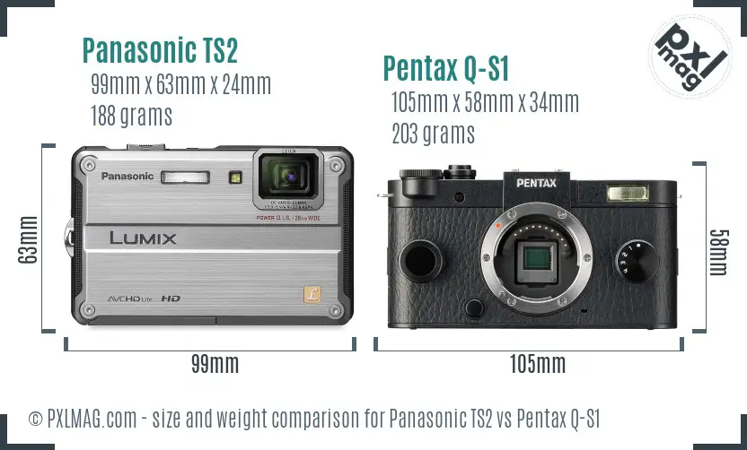 Panasonic TS2 vs Pentax Q-S1 size comparison
